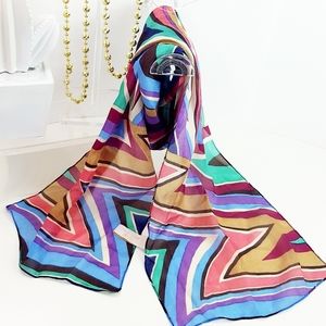Vintage🔖Silk Long Scarf💙 70's Accessorize| Multicolor Art Deco